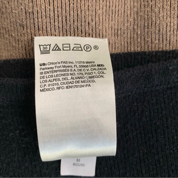 Chico’s 2 Black, Tan and Red Striped Long Sweater Jacket - Picture 6 of 9